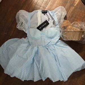 Dolls Kill Blue Gingham Dress with Puff Sleeves